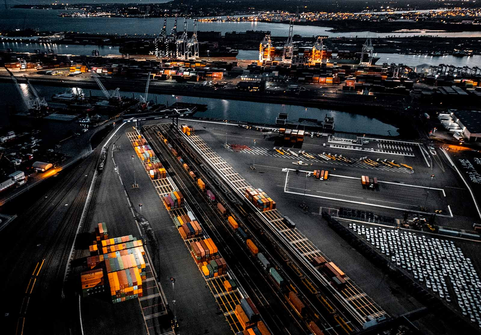 Aerial photo of NY/NJ shipyard full of freight containers